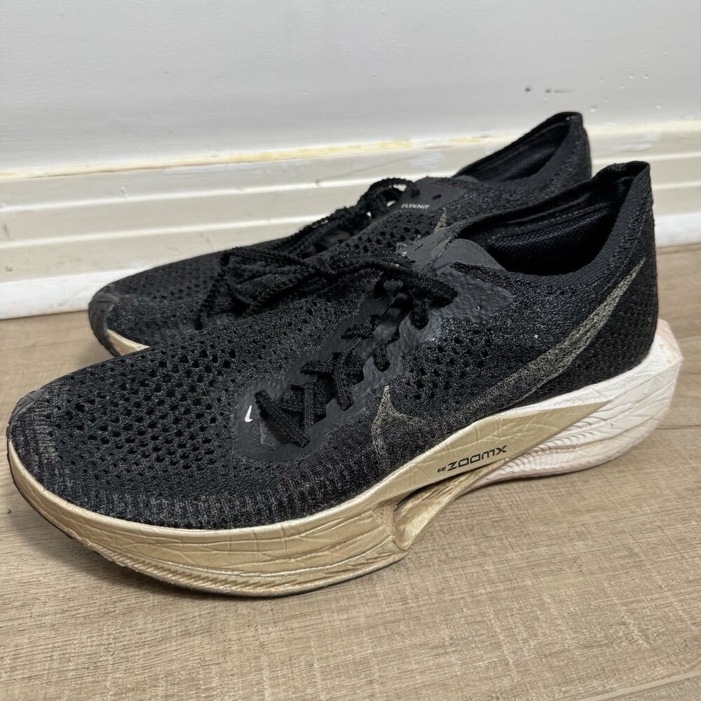 Nike ZoomX Women’s 10 VaporFly Next% 3 Black Metallic Gold Grain Running Shoes